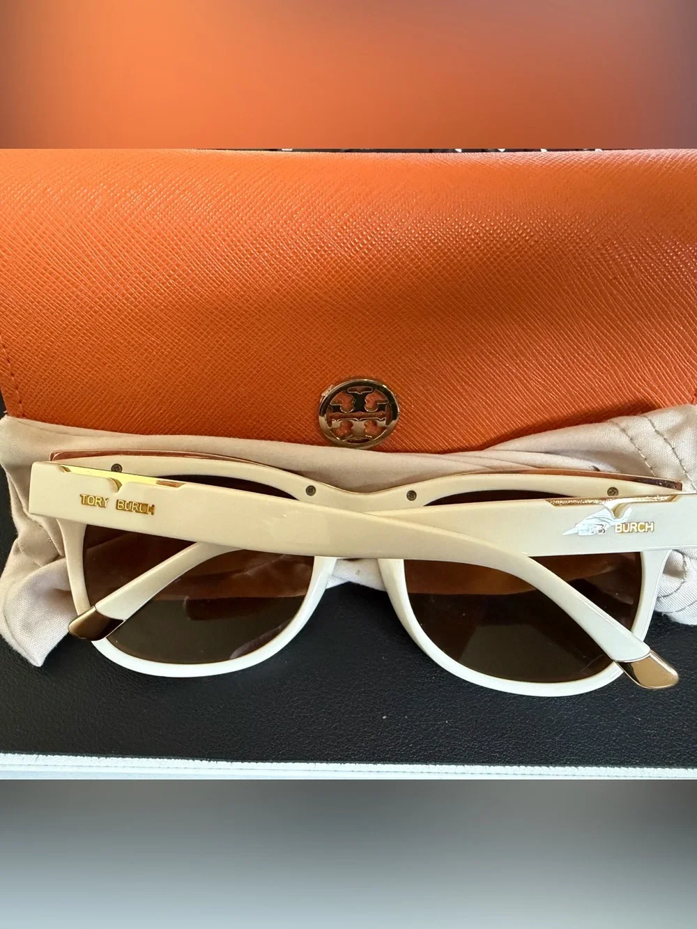 Tory Burch White Frame Sunglasses with Brown Lenses